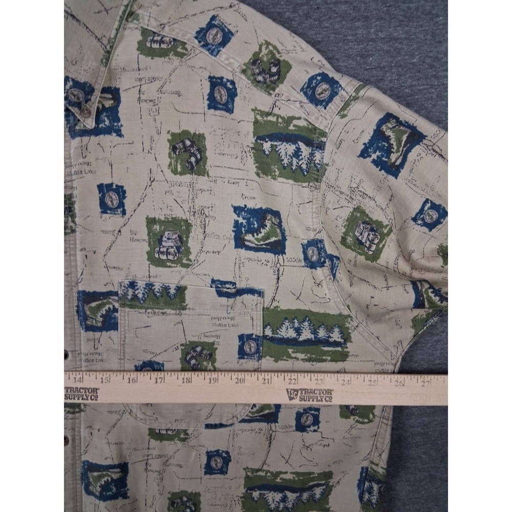 Woolrich Mens Shirt XL Tall Tan Explorer Theme Print Outdoor Gorp Hiking Camping - Picture 4 of 7